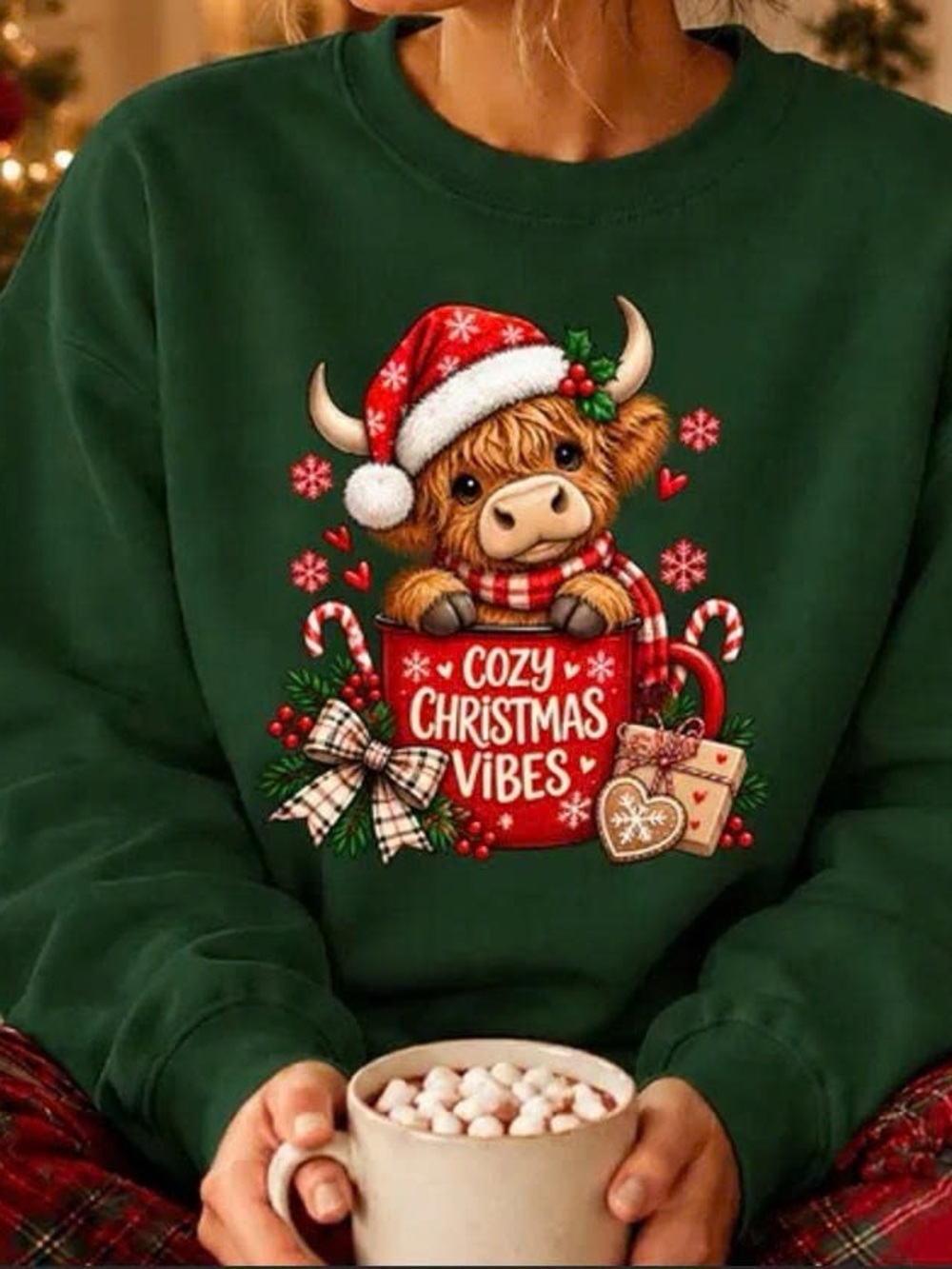 Cozy Christmas Vibes Green Holiday Sweatshirt